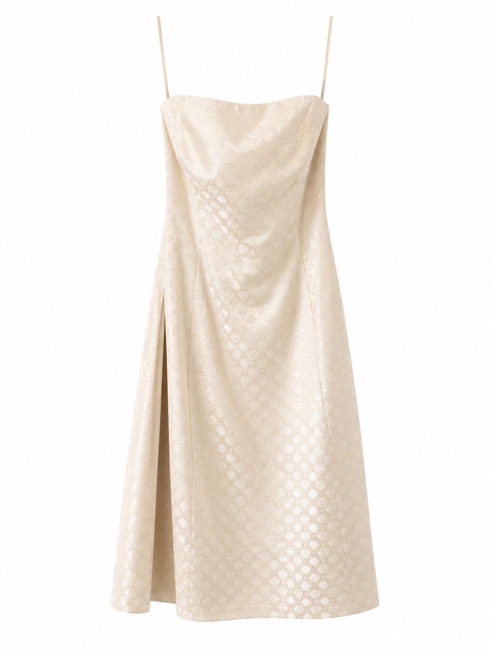 White House Black Market Ivory Strapless Jacquard Midi Dress